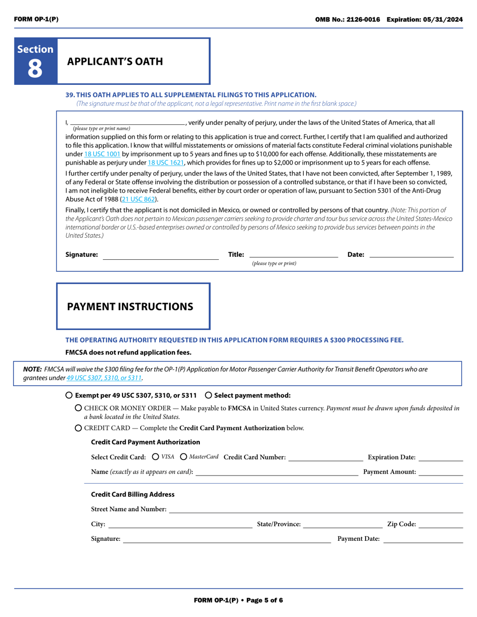 Form OP-1(P) Application for Motor Passenger Carrier Authority, Page 14