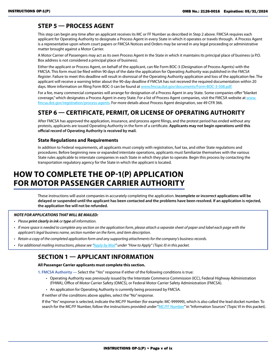 Form OP-1(P) Application for Motor Passenger Carrier Authority, Page 5