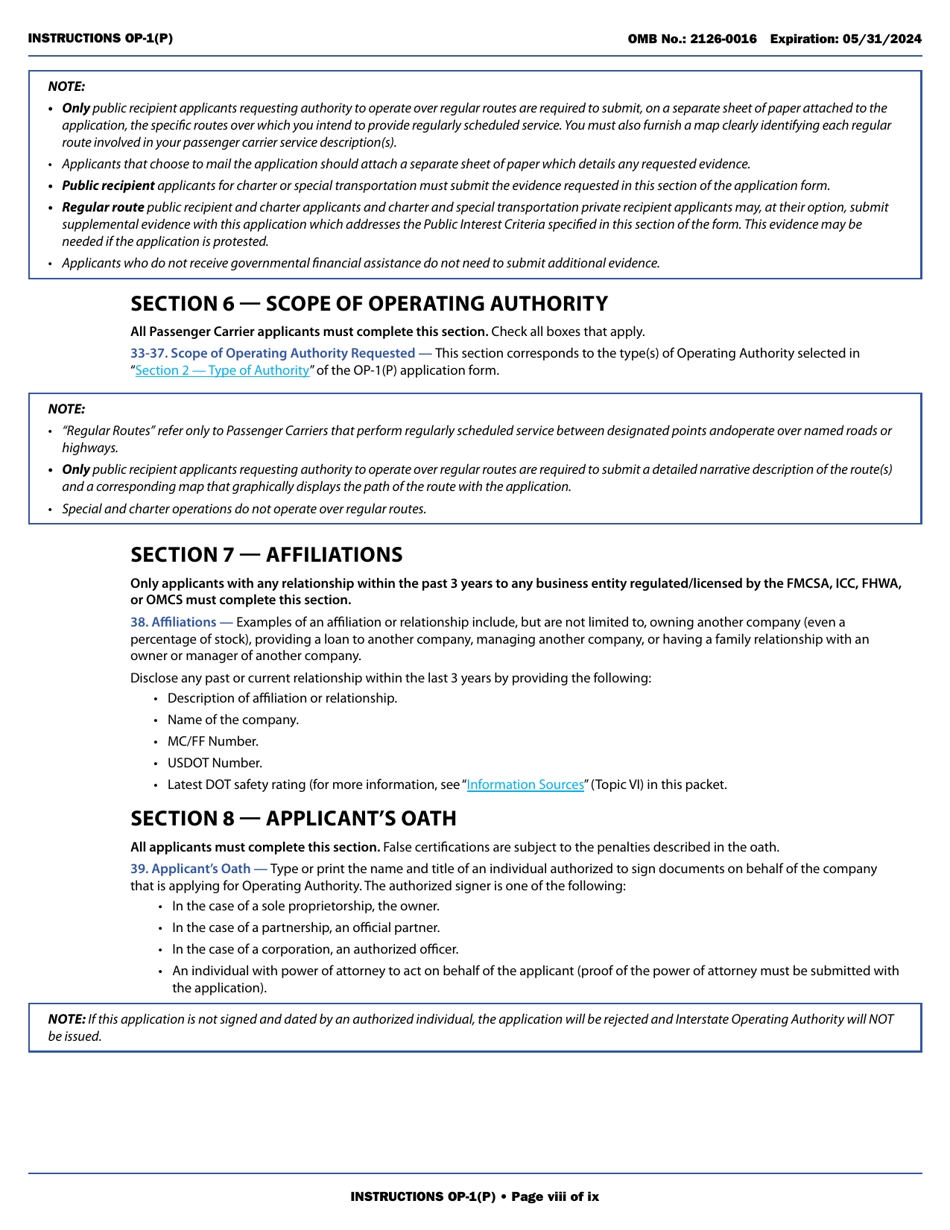Form OP-1(P) Application for Motor Passenger Carrier Authority, Page 8