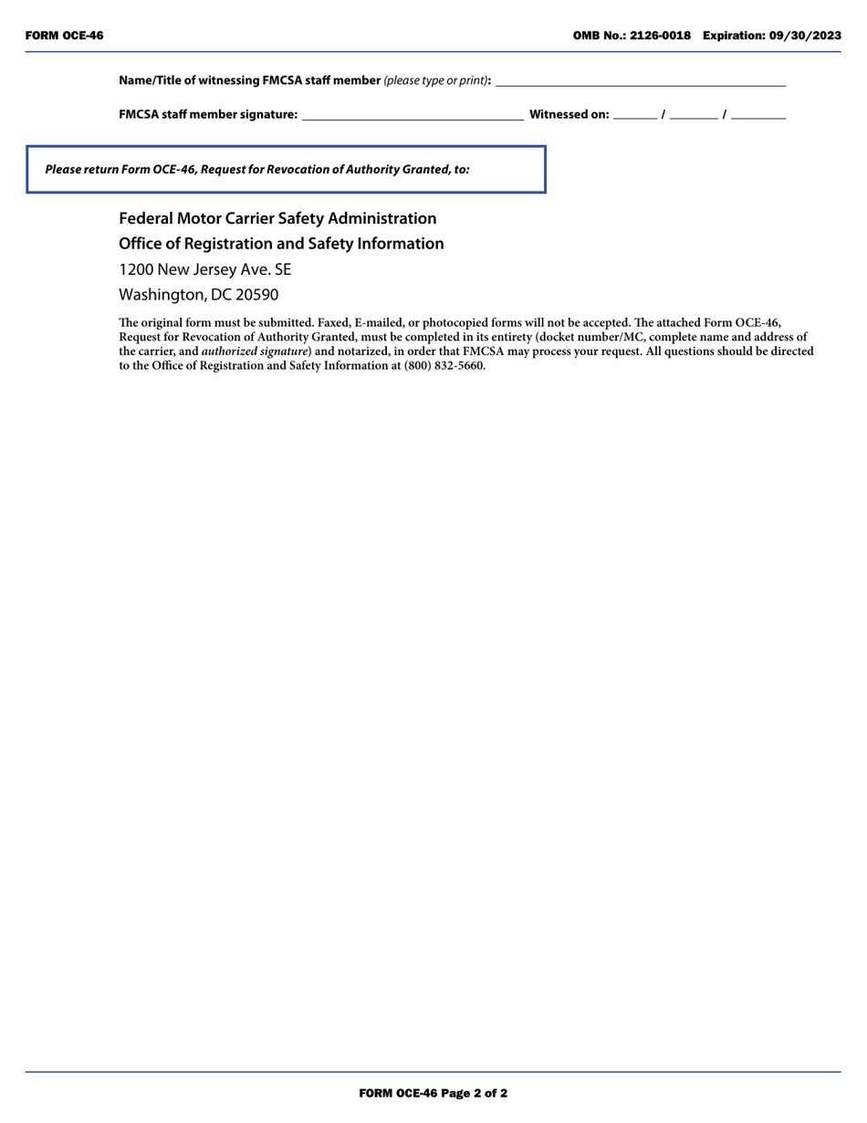Form OCE-46 Request for Revocation of Authority Granted, Page 2