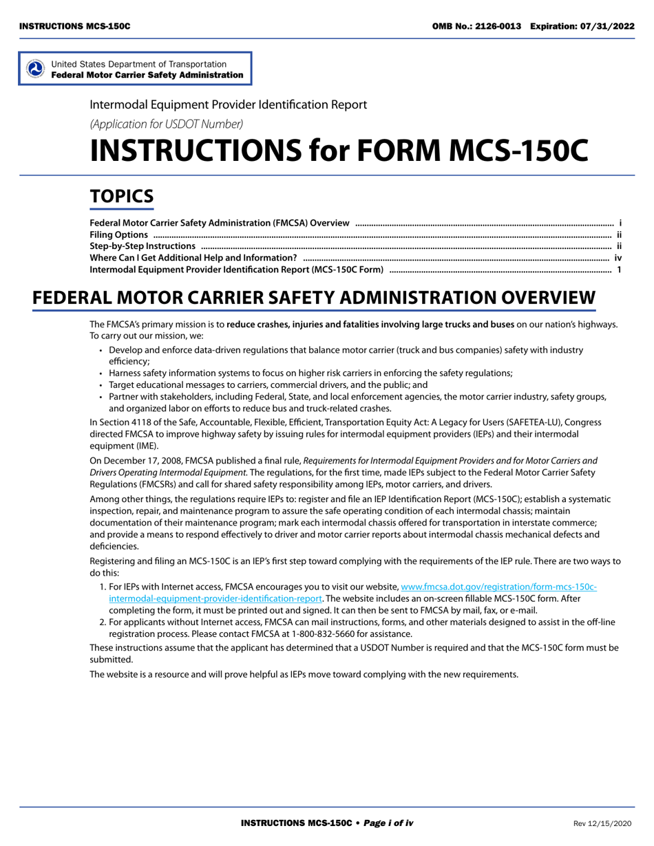 Form MCS-150C Intermodal Equipment Provider Identification Report, Page 1