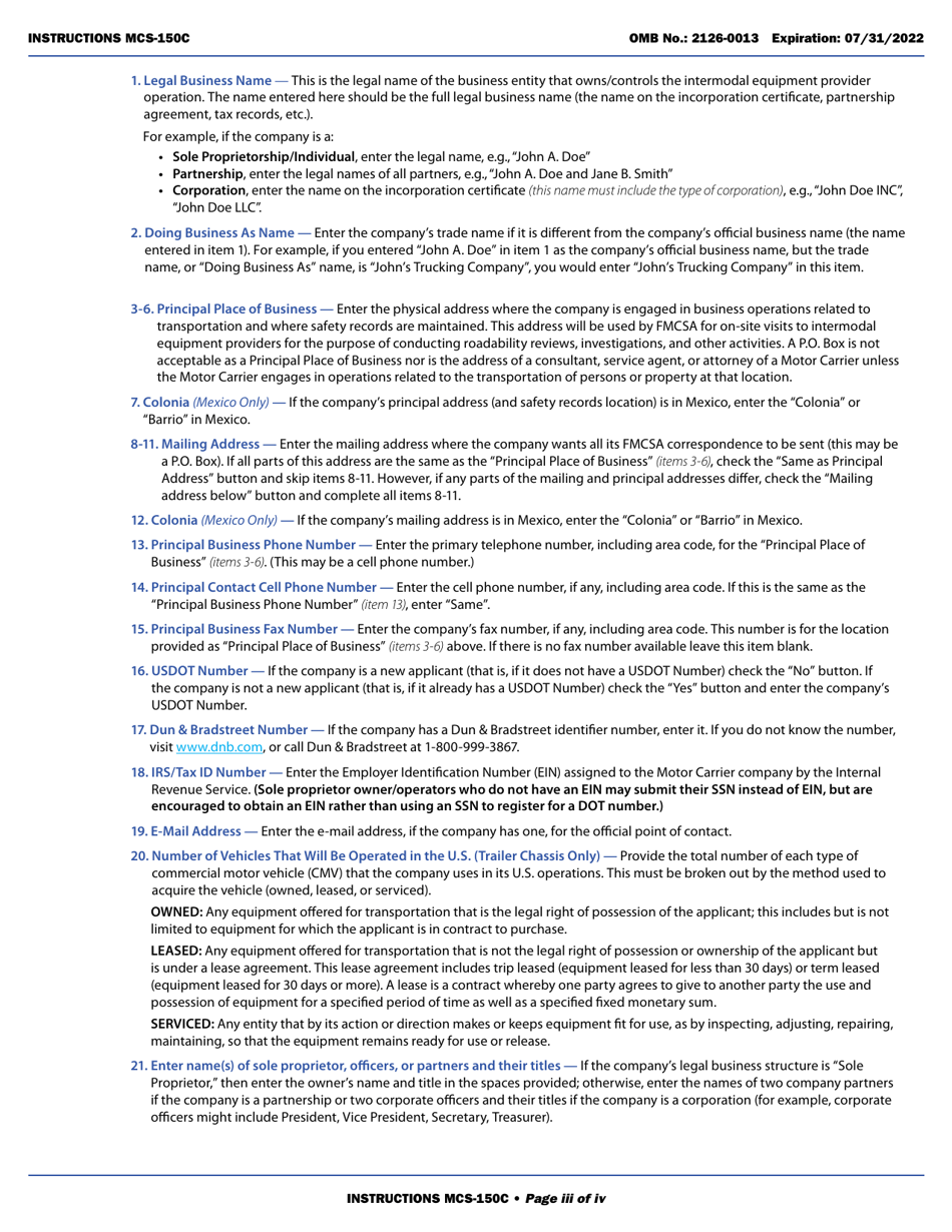 Form MCS-150C Intermodal Equipment Provider Identification Report, Page 3