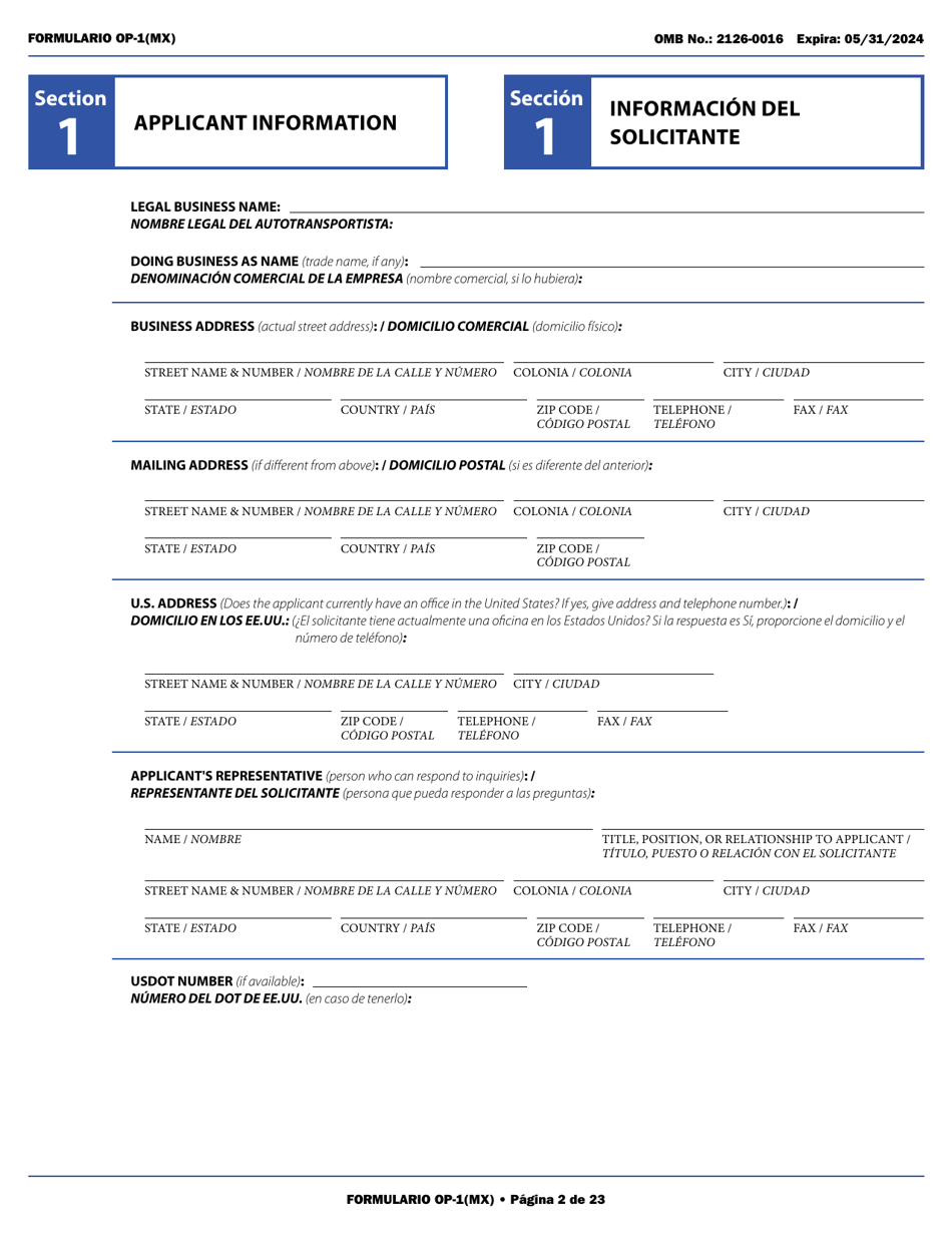 Form OP-1(MX) Application to Register Mexican Carriers for Motor Carrier Authority to Operate Beyond U.S. Municipalities and Commercial Zones on the U.S.- Mexico Border (English / Spanish), Page 7