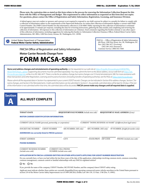 Form MCSA-5889  Printable Pdf