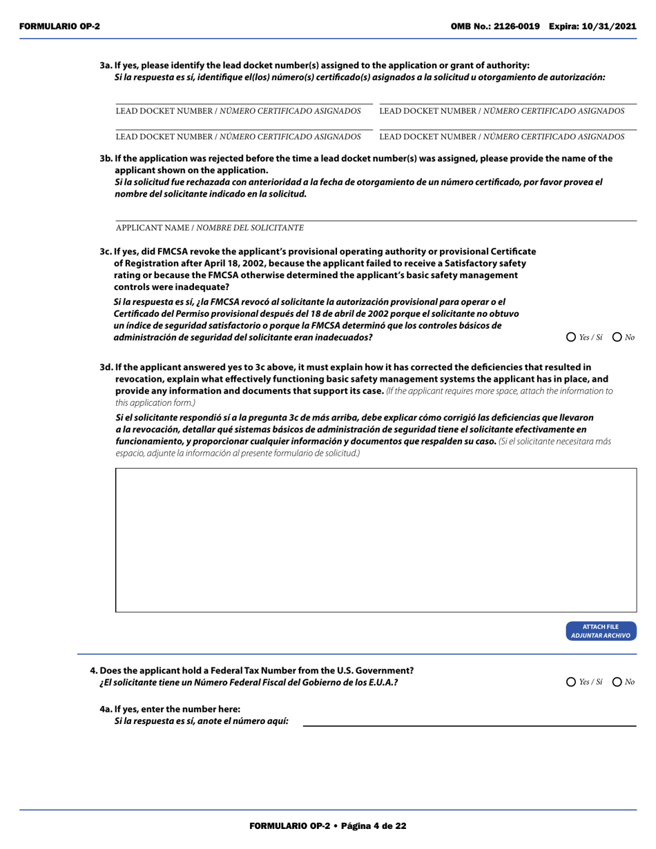 Form OP-2 Application for Mexican Certificate of Registration for Foreign Motor Carriers and Foreign Motor Private Carriers Under 49 U.s.c. 13902 (English / Spanish), Page 10