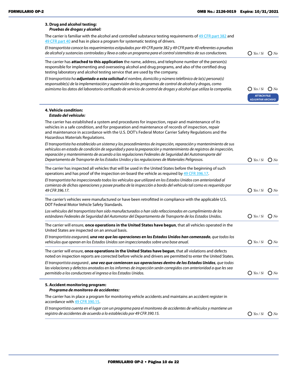 Form OP-2 Application for Mexican Certificate of Registration for Foreign Motor Carriers and Foreign Motor Private Carriers Under 49 U.s.c. 13902 (English / Spanish), Page 16