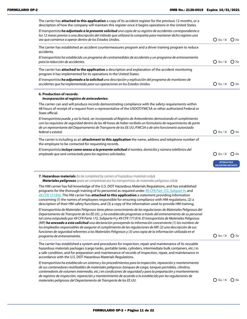 Form OP-2 Application for Mexican Certificate of Registration for Foreign Motor Carriers and Foreign Motor Private Carriers Under 49 U.s.c. 13902 (English / Spanish), Page 17