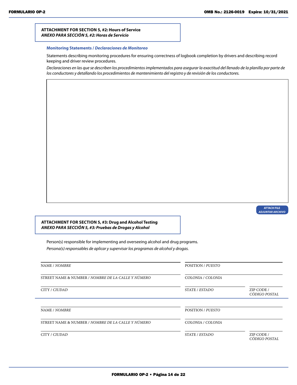 Form OP-2 Application for Mexican Certificate of Registration for Foreign Motor Carriers and Foreign Motor Private Carriers Under 49 U.s.c. 13902 (English / Spanish), Page 20