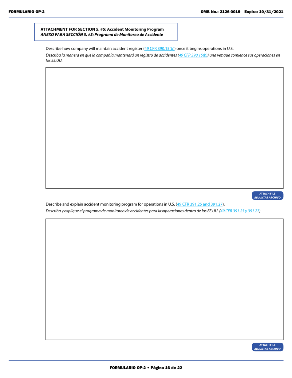 Form OP-2 Application for Mexican Certificate of Registration for Foreign Motor Carriers and Foreign Motor Private Carriers Under 49 U.s.c. 13902 (English / Spanish), Page 22