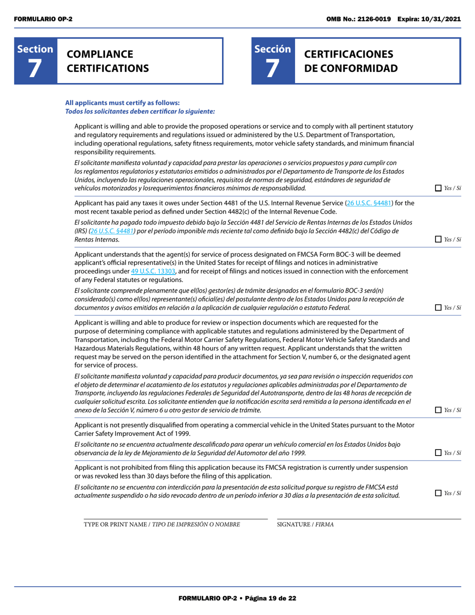 Form OP-2 Application for Mexican Certificate of Registration for Foreign Motor Carriers and Foreign Motor Private Carriers Under 49 U.s.c. 13902 (English / Spanish), Page 25