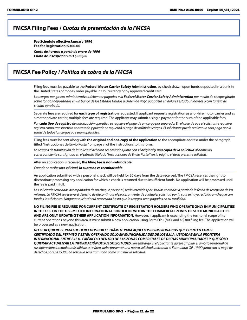 Form OP-2 Application for Mexican Certificate of Registration for Foreign Motor Carriers and Foreign Motor Private Carriers Under 49 U.s.c. 13902 (English / Spanish), Page 27