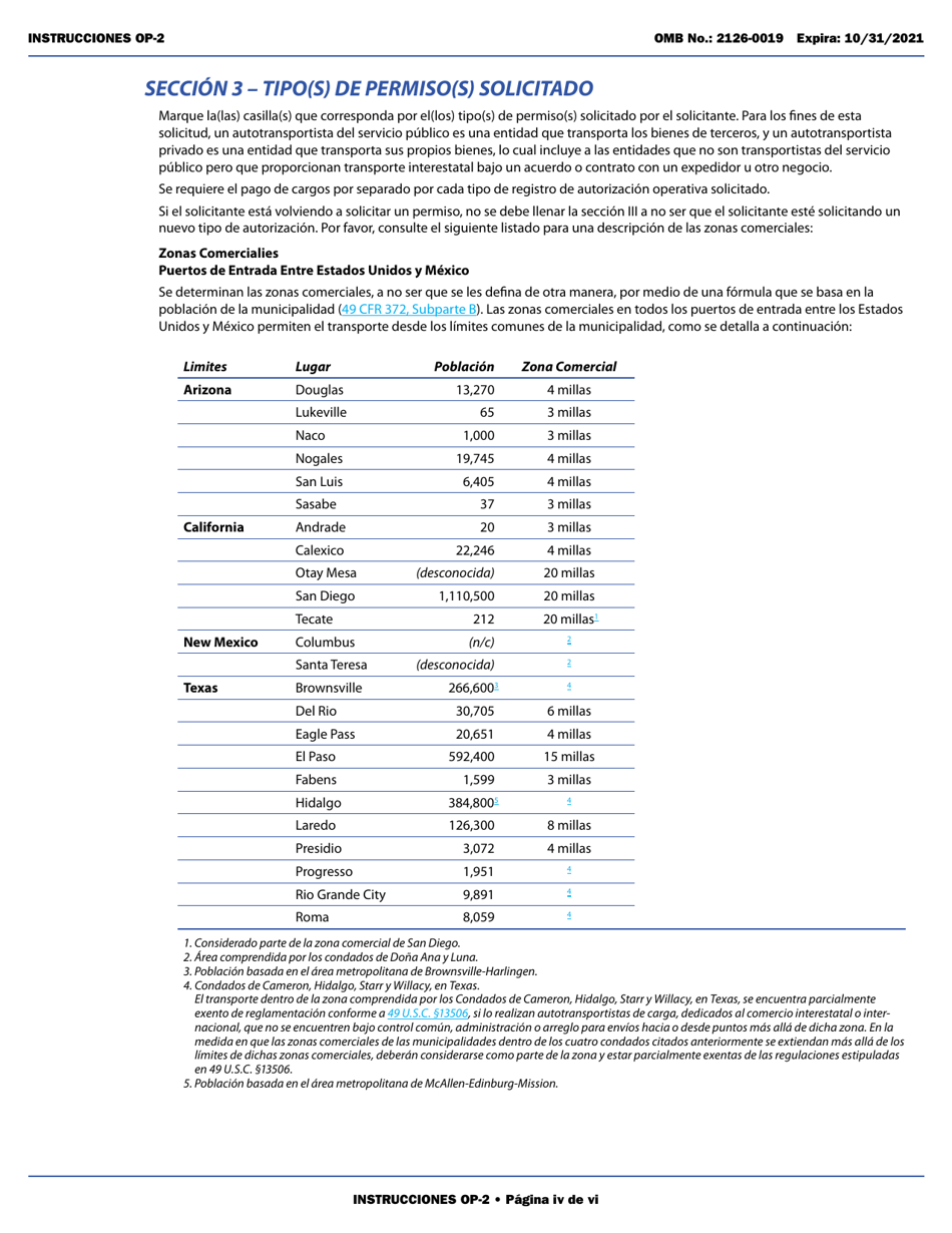 Form OP-2 Application for Mexican Certificate of Registration for Foreign Motor Carriers and Foreign Motor Private Carriers Under 49 U.s.c. 13902 (English / Spanish), Page 4