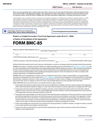 Document preview: Form BMC-85 Broker's or Freight Forwarder's Trust Fund Agreement Under 49 U.s.c. 13906 or Notice of Cancellation of the Agreement