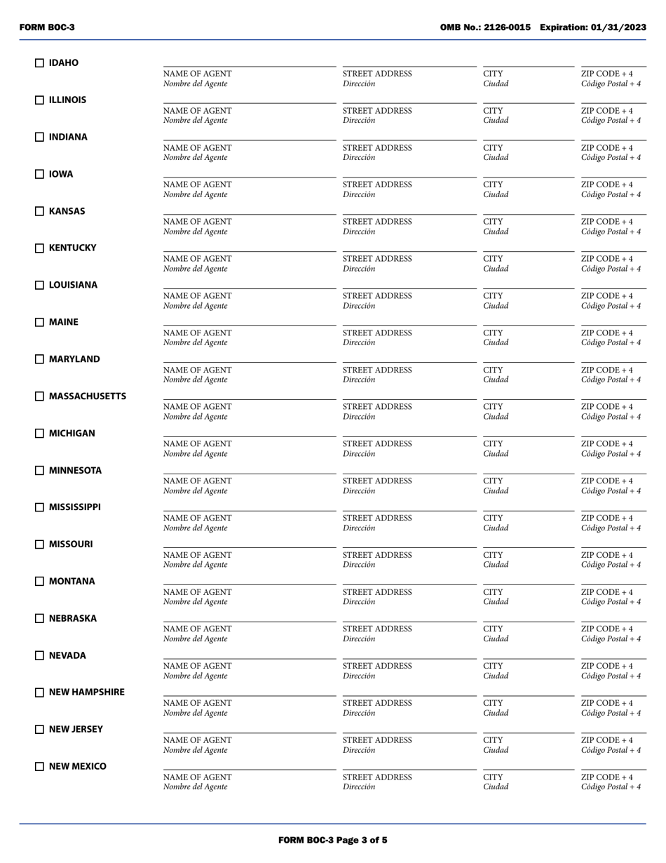 Form BOC-3 Designation of Agents for Service of Process (English / Spanish), Page 3