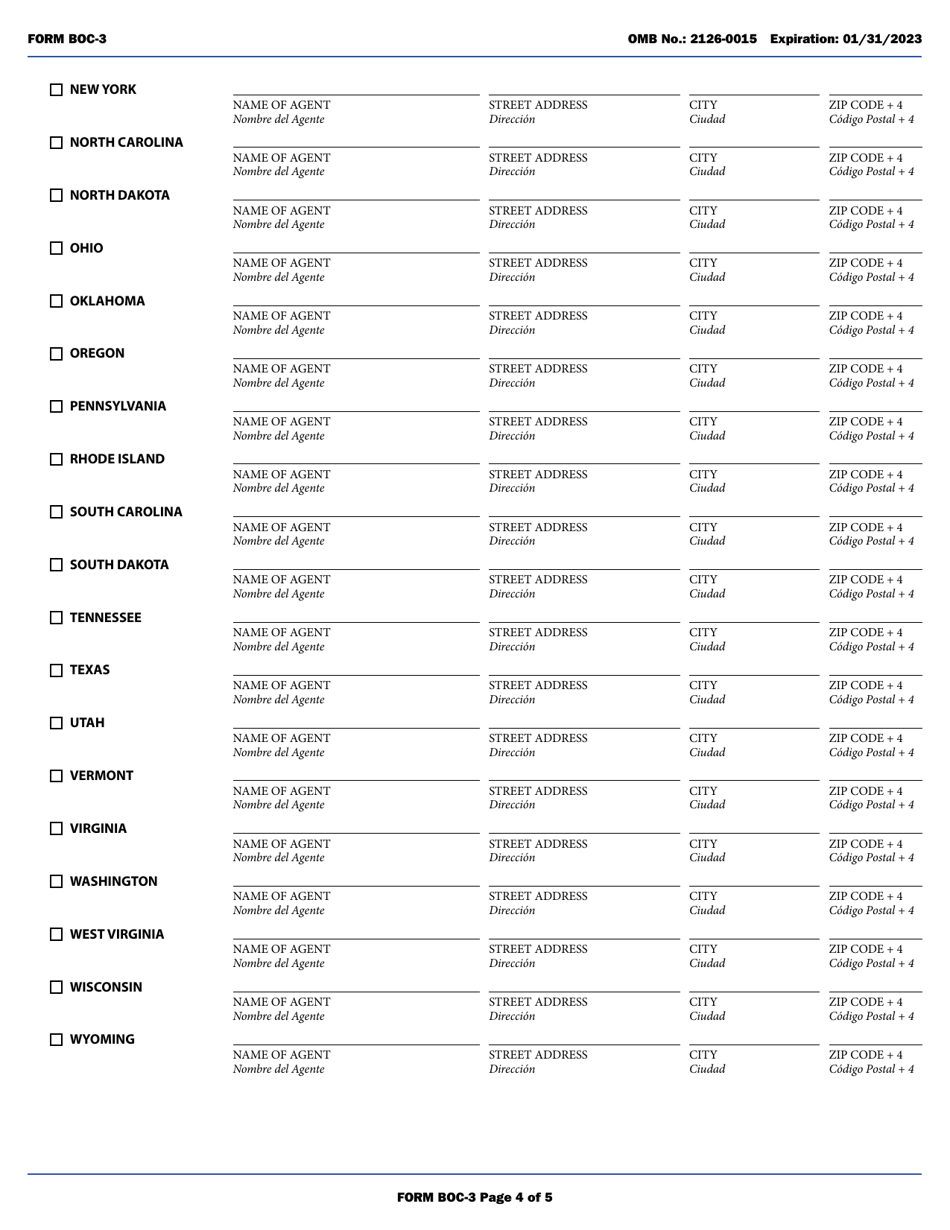 Form BOC-3 Designation of Agents for Service of Process (English / Spanish), Page 4