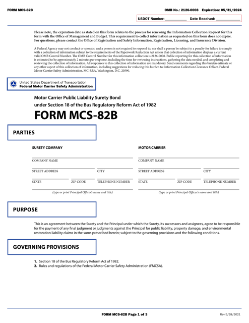 Form MCS-82B Motor Carrier Public Liability Surety Bond Under Section 18 of the Bus Regulatory Reform Act of 1982