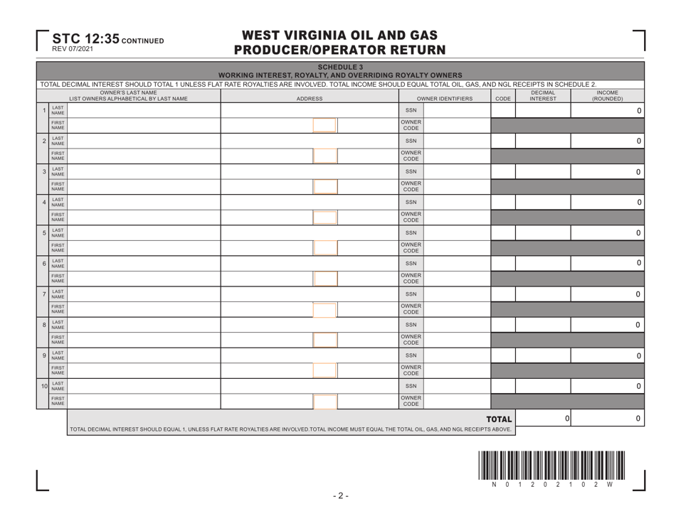 Form STC12:35 West Virginia Oil and Gas Producer / Operator Return - West Virginia, Page 2