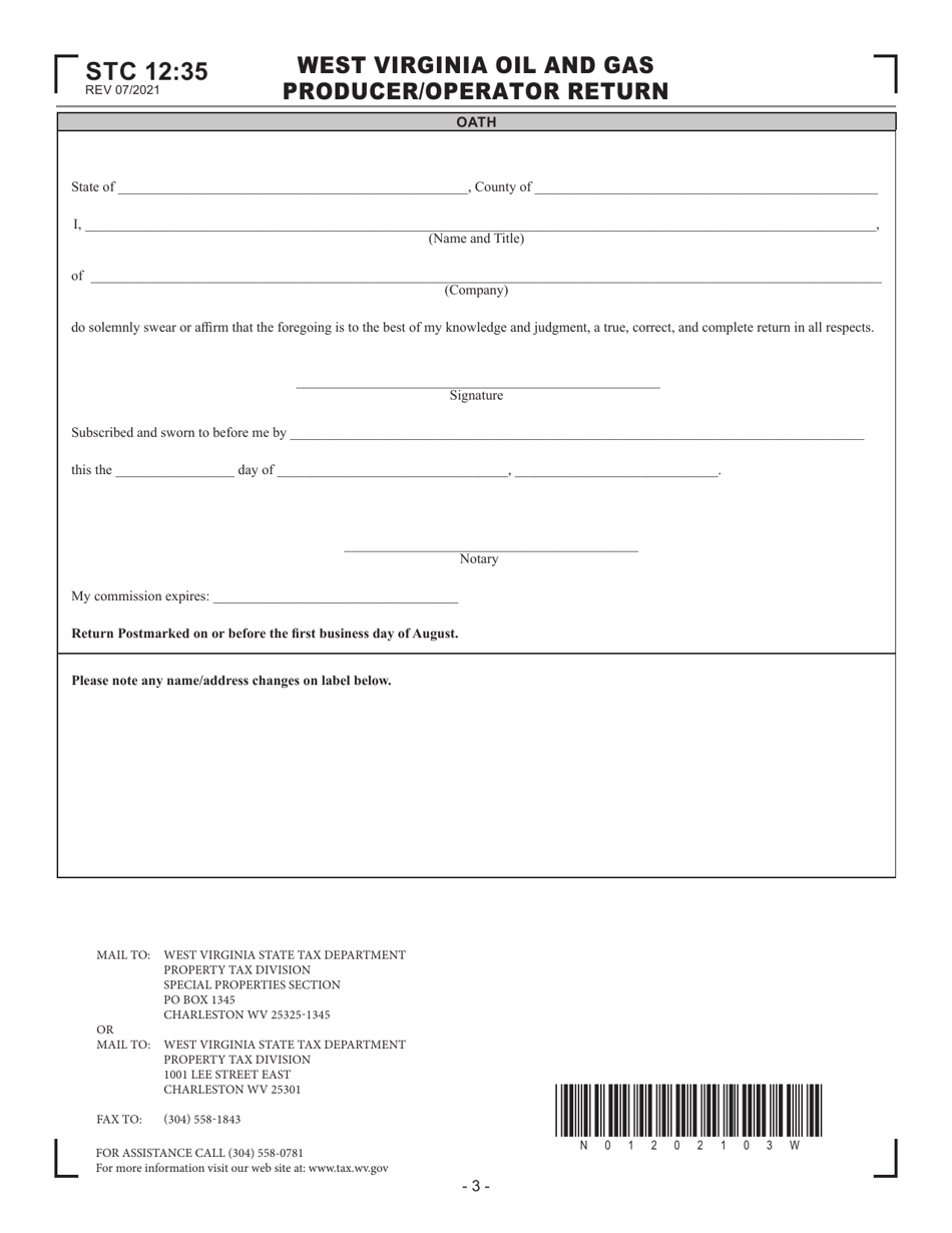Form STC12:35 West Virginia Oil and Gas Producer / Operator Return - West Virginia, Page 3
