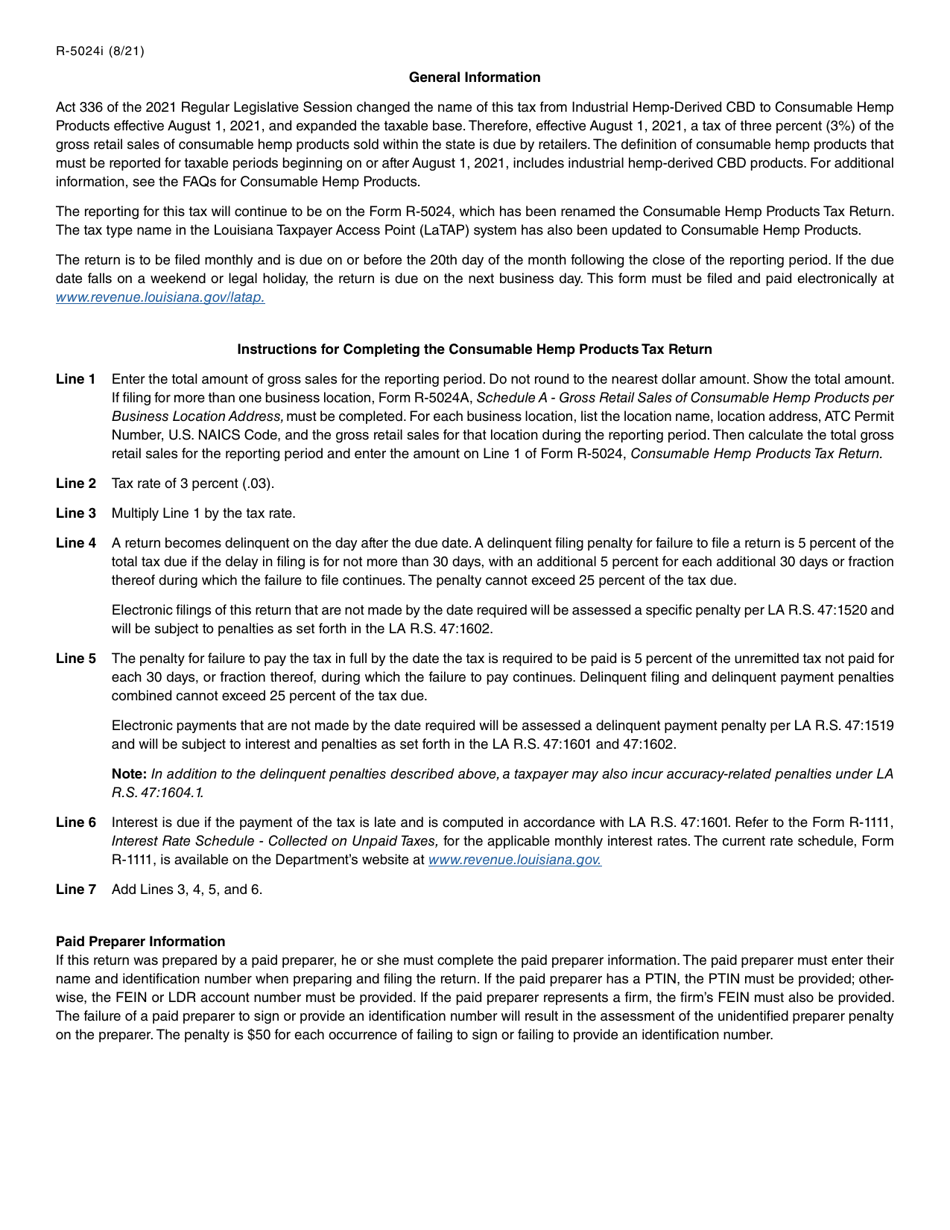 Download Instructions for Form R5024 Consumable Hemp Products Tax