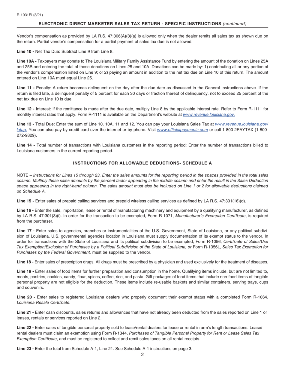 Instructions for Form R-1031 Direct Marketer Sales Tax Return - Louisiana, Page 2