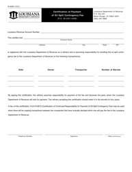Form R-9008 &quot;Certification of Payment of Oil Spill Contingency Fee&quot; - Louisiana