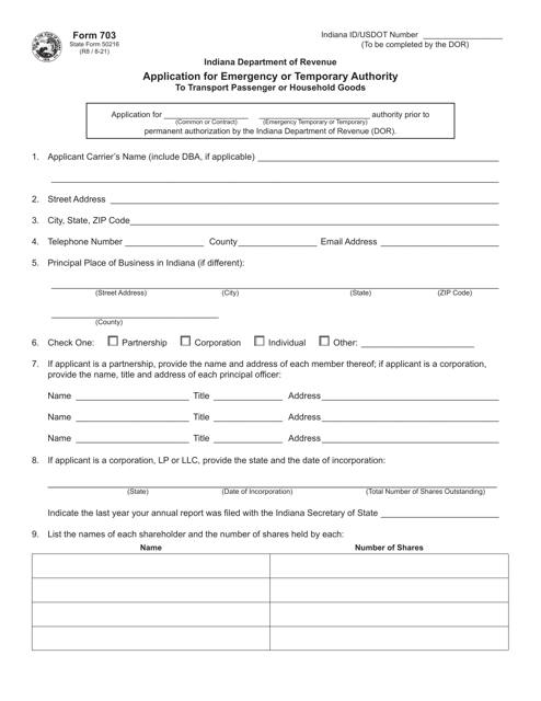 Form 703 (State Form 50216)  Printable Pdf