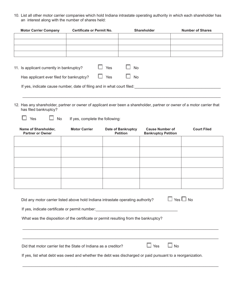 Form 703 (State Form 50216) Application for Emergency or Temporary Authority to Transport Passenger or Household Goods - Indiana, Page 2