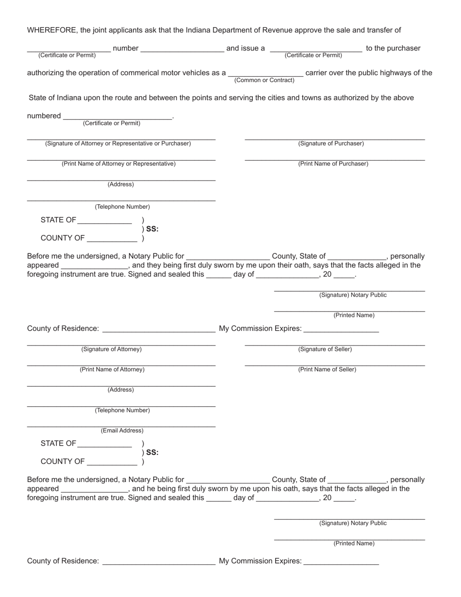 Form 707 (State Form 50219) Joint Application for Sale and Transfer of Permanent Authority to Transport Passenger or Household Goods - Indiana, Page 4