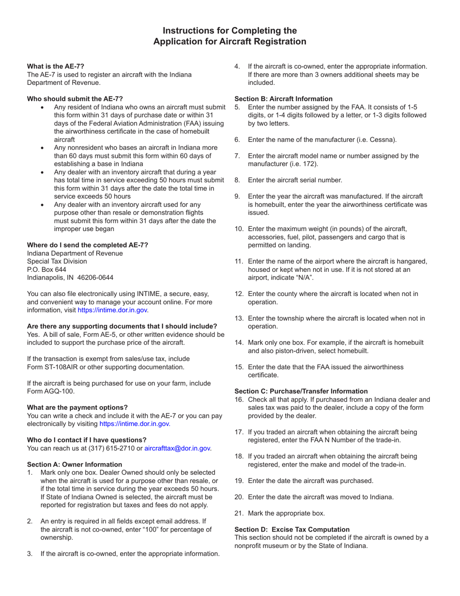Form AE-7 (State Form 7695) Application for Aircraft Registration - Indiana, Page 3