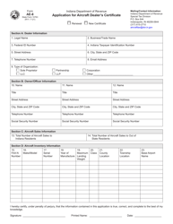 Form AE-8 (State Form 10763) &quot;Application for Aircraft Dealer's Certificate&quot; - Indiana