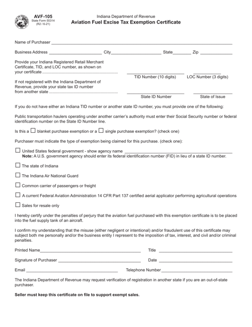 Form AVF-105 (State Form 55314)  Printable Pdf