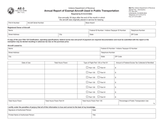 Form AE-3 (State Form 54086) &quot;Annual Report of Exempt Aircraft Used in Public Transportation&quot; - Indiana