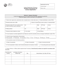 Form AVF-1 (State Form 55312) &quot;Aviation Fuel Excise Tax License Application&quot; - Indiana
