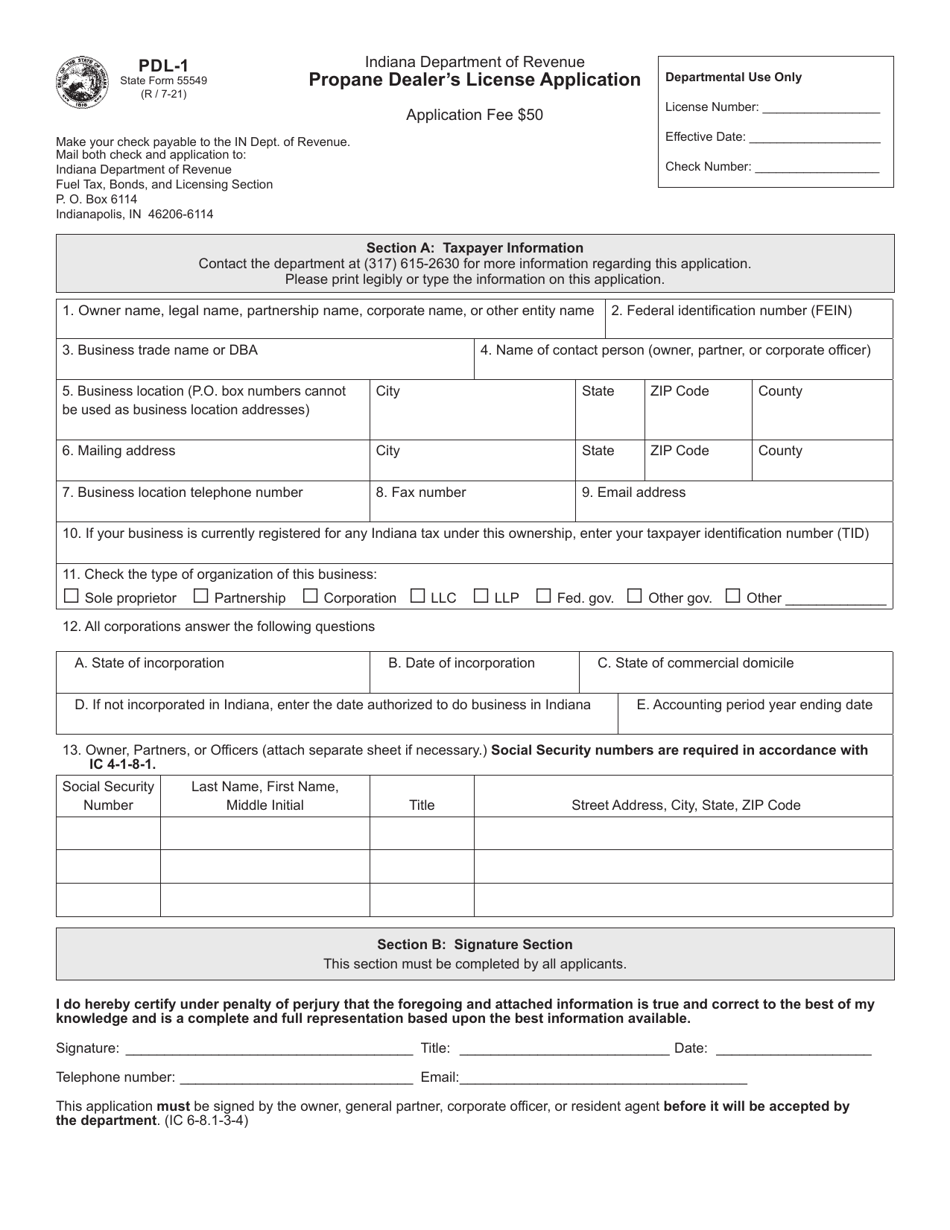 Form PDL-1 (State Form 55549) Download Fillable PDF or Fill Online 