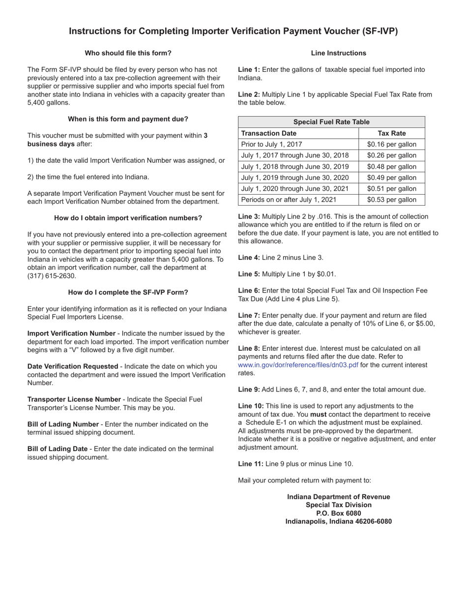 Form SF-IVP (State Form 46635) Importer Verification Payment Voucher - Indiana, Page 2