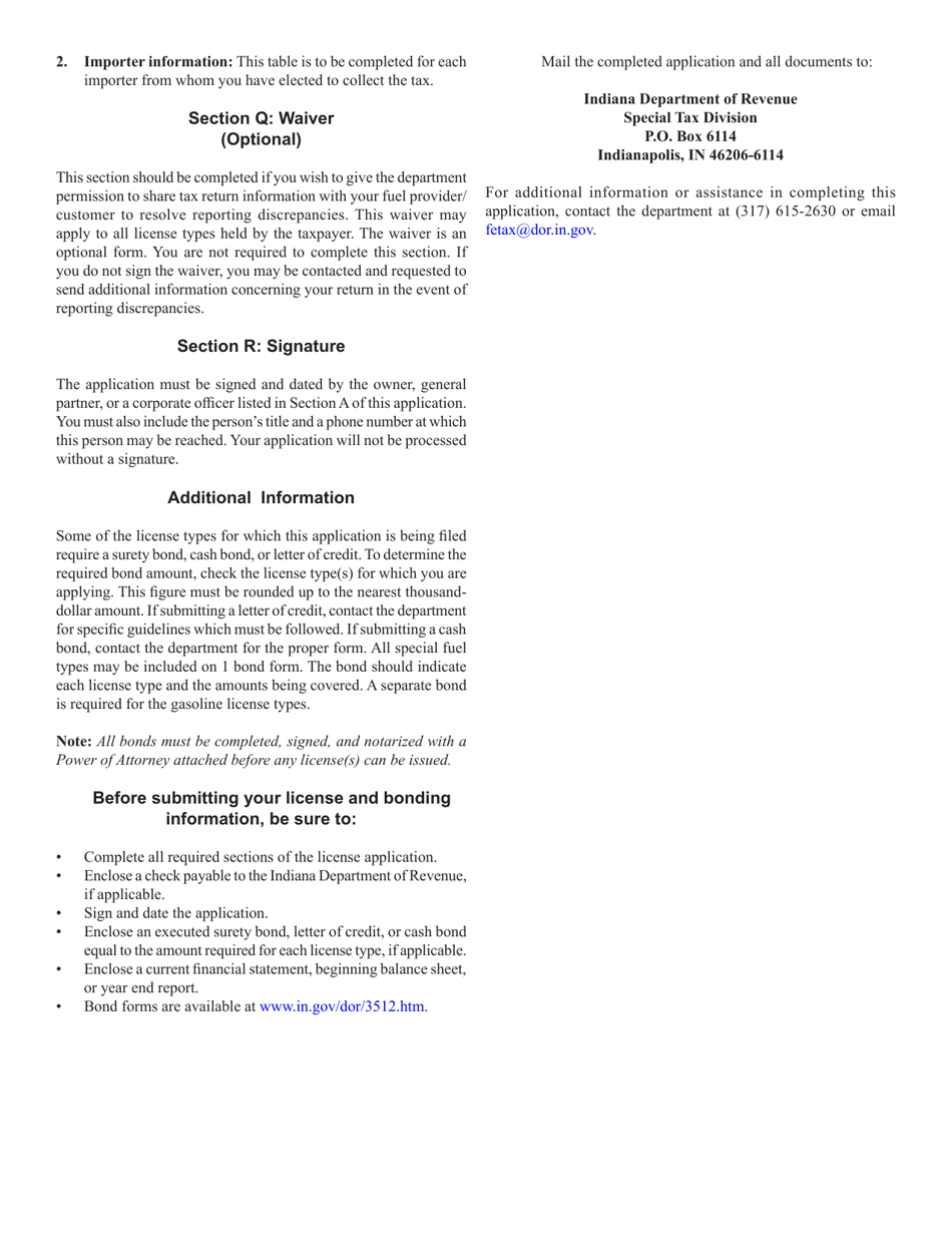 Form FT-1 (State Form 46297) Fuel Tax License Application - Indiana, Page 13