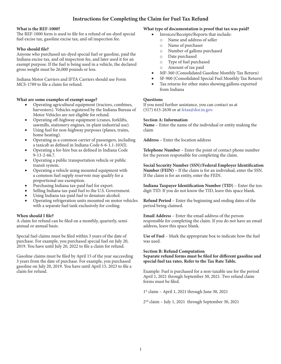 Form REF-1000 (State Form 50854) Claim for Fuel Tax Refund - Indiana, Page 4