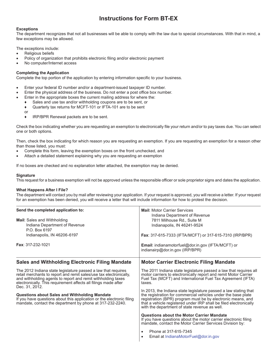 Form BT-EX (State Form 55115) Business Exemption Application - Indiana, Page 2