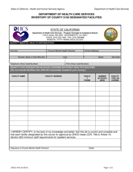 Document preview: Form DHCS1810 Inventory of County 5150 Designated Facilities - California