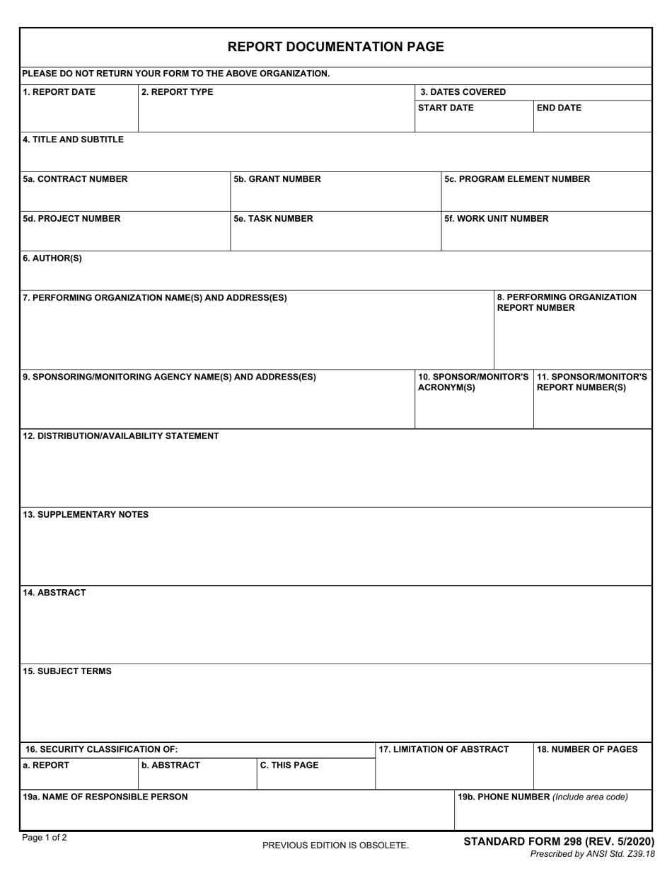 Form SF-298 Download Fillable PDF or Fill Online Report Documentation ...