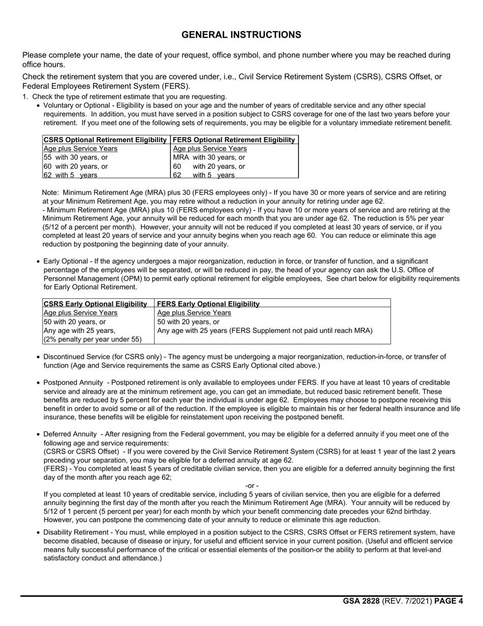 GSA Form 2828 Request for Retirement Estimate, Page 4