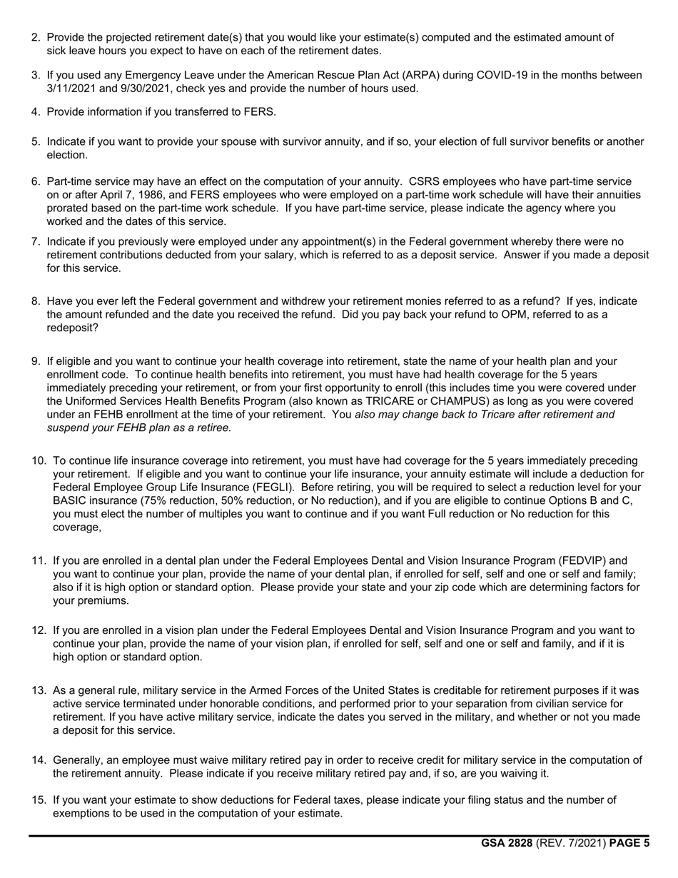 GSA Form 2828 Request for Retirement Estimate, Page 5