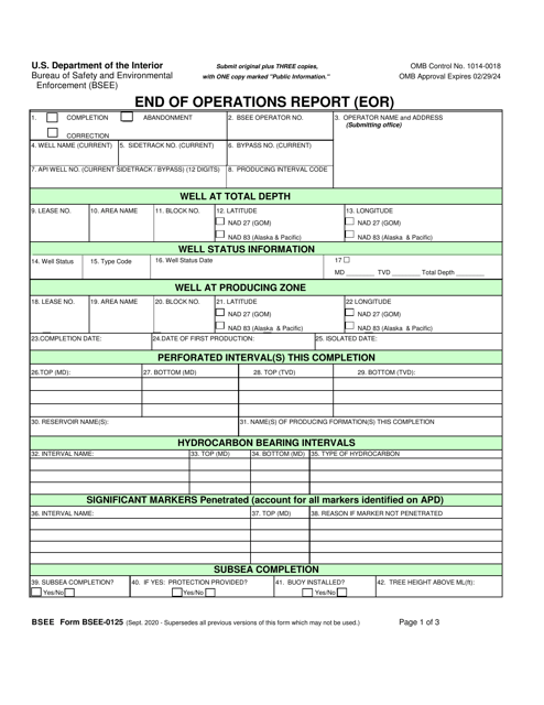 Form BSEE-0125 End of Operations Report (Eor)