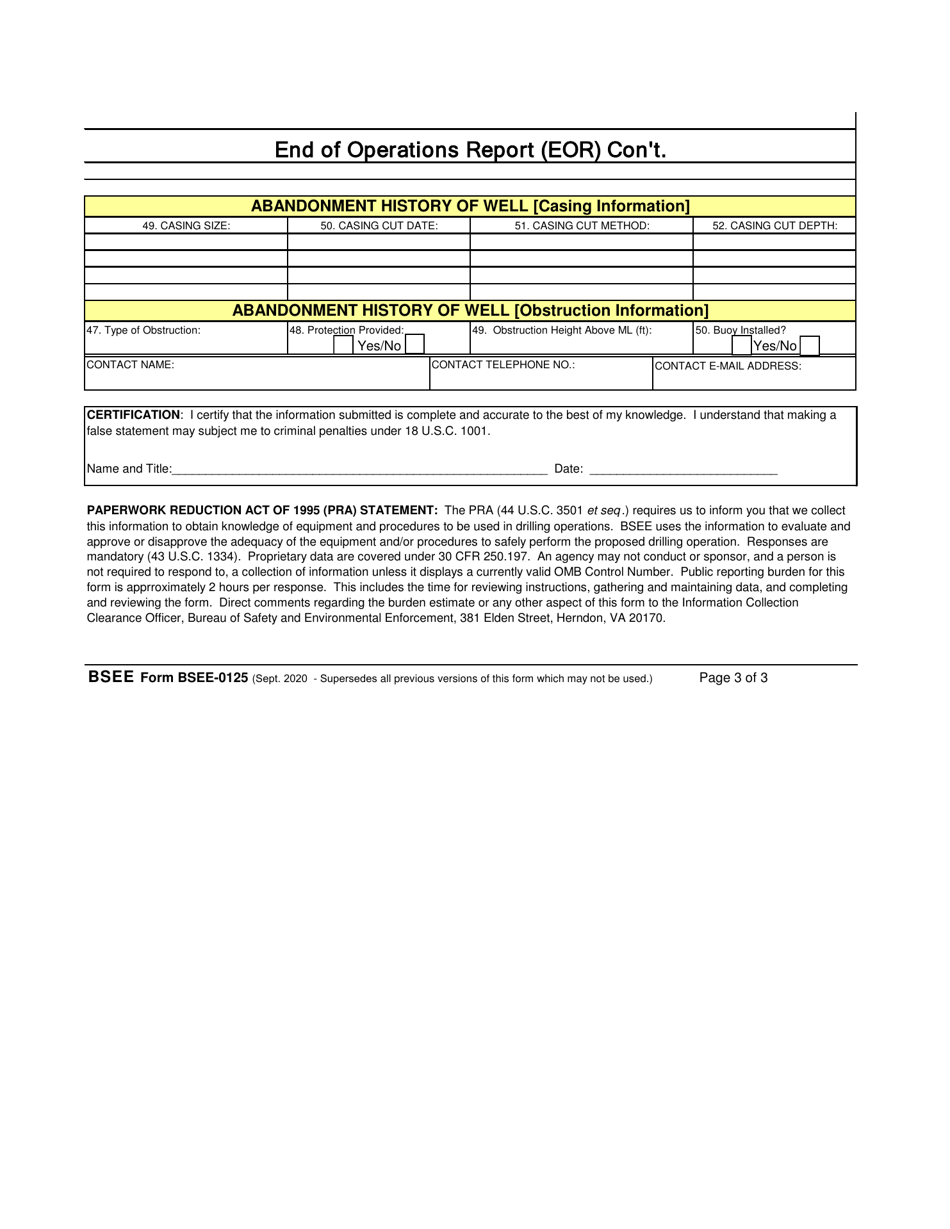 Form BSEE-0125 End of Operations Report (Eor), Page 3