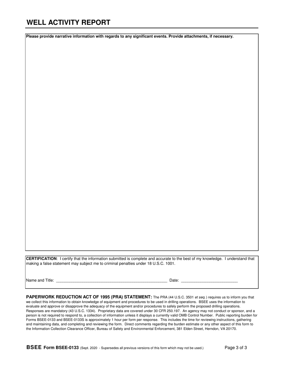 Form BSEE-0133 Well Activity Report, Page 3