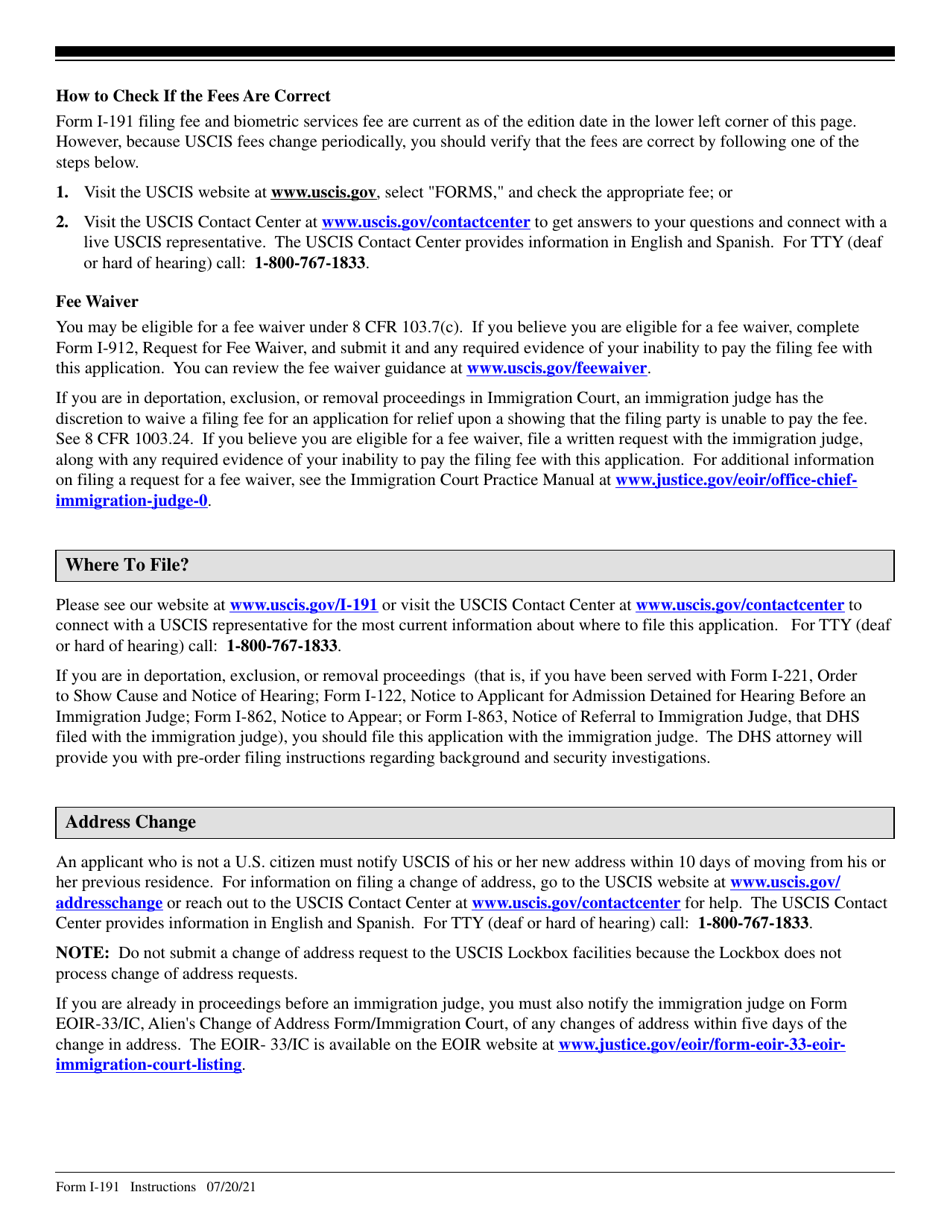 Instructions for USCIS Form I-191 Application for Relief Under Former Section 212(C) of the Immigration and Nationality Act (Ina), Page 11