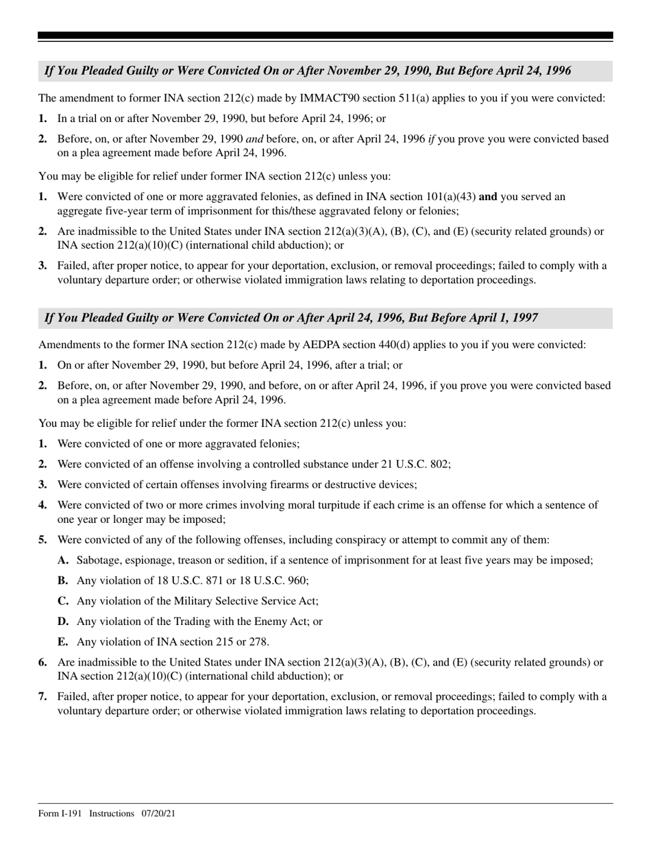 Instructions for USCIS Form I-191 Application for Relief Under Former Section 212(C) of the Immigration and Nationality Act (Ina), Page 3