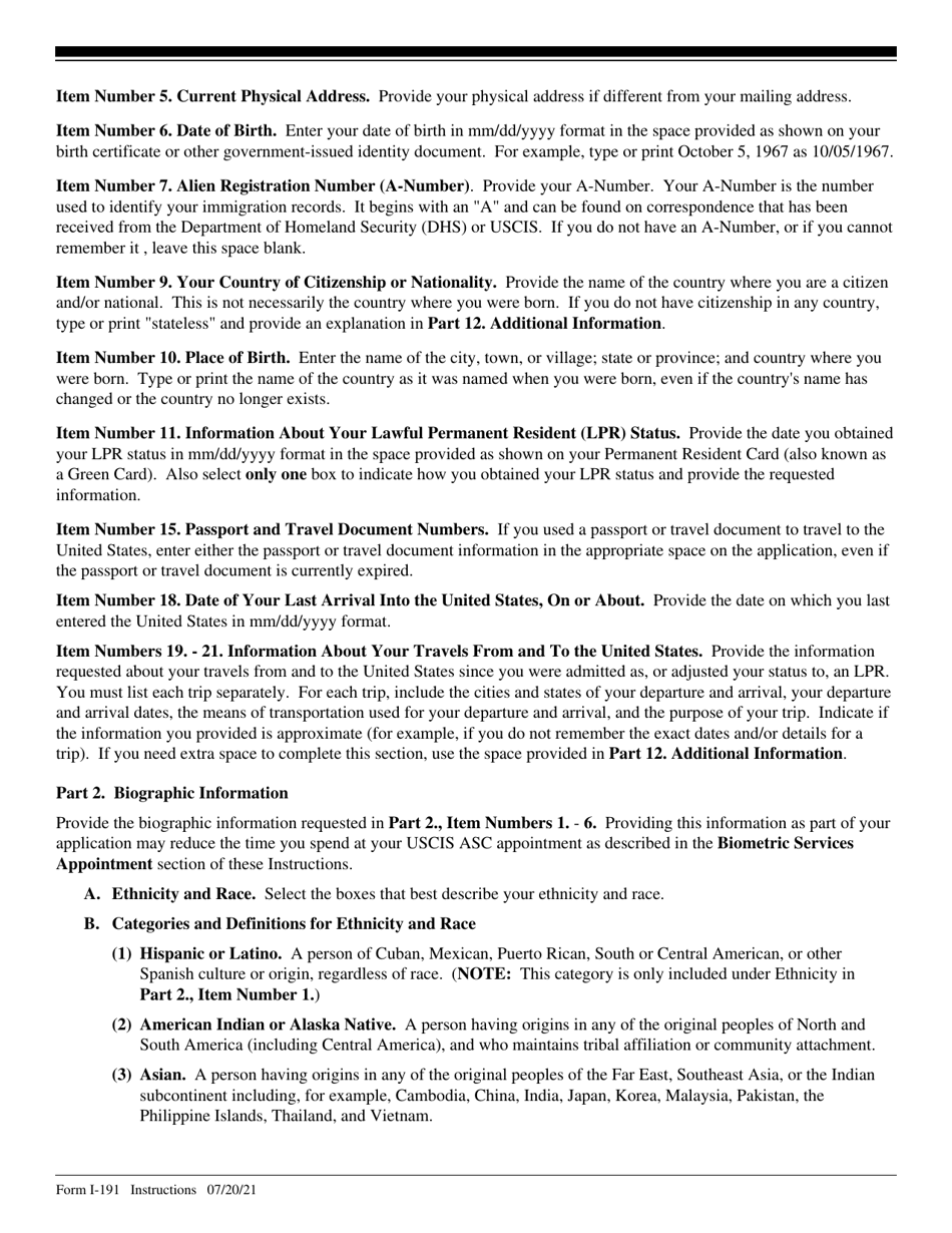 Instructions for USCIS Form I-191 Application for Relief Under Former Section 212(C) of the Immigration and Nationality Act (Ina), Page 6
