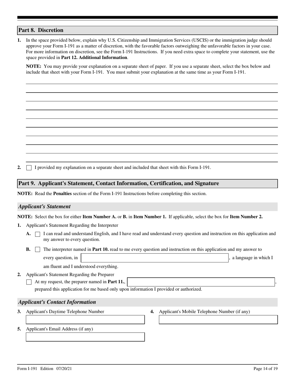 USCIS Form I-191 Application for Relief Under Former Section 212(C) of the Immigration and Nationality Act (Ina), Page 14