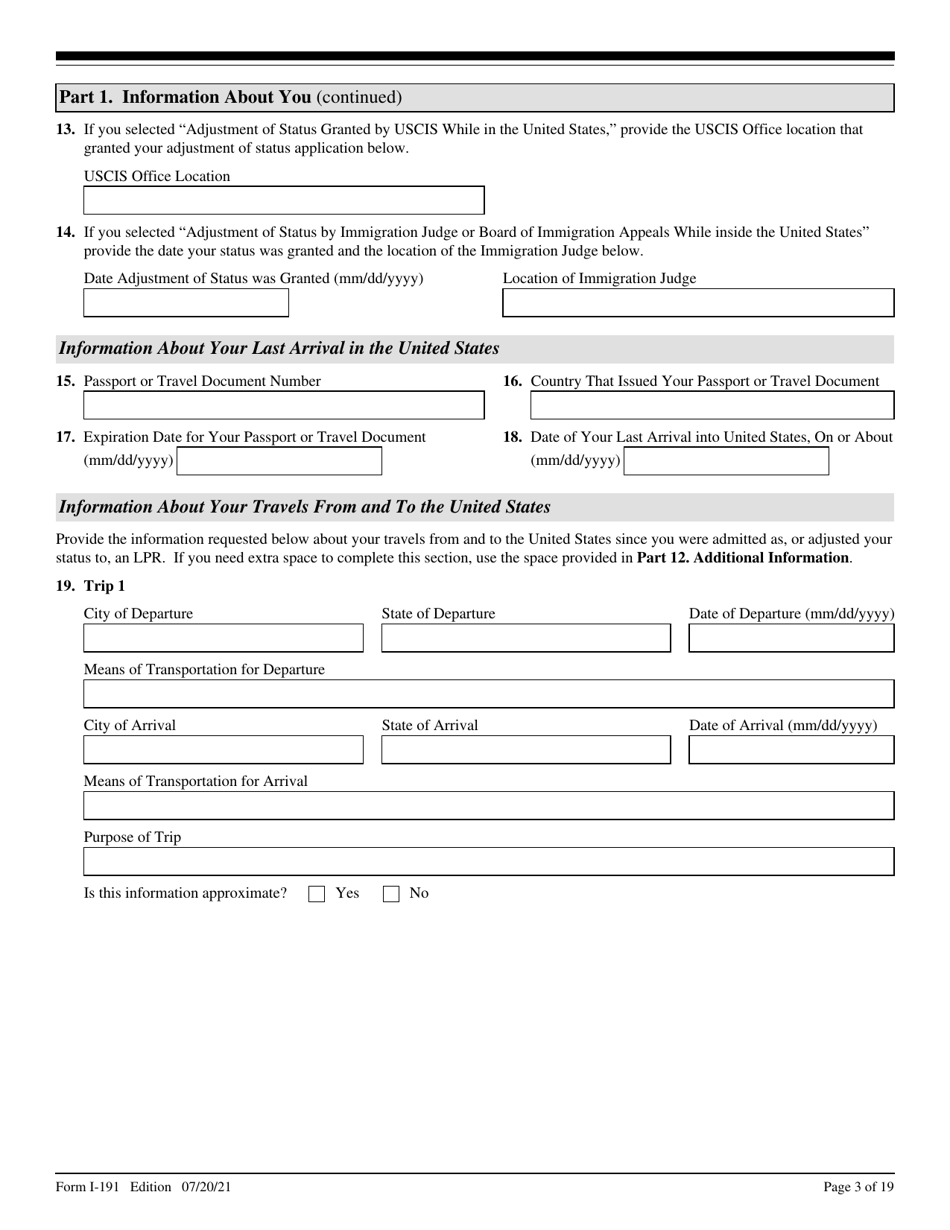 USCIS Form I-191 Application for Relief Under Former Section 212(C) of the Immigration and Nationality Act (Ina), Page 3